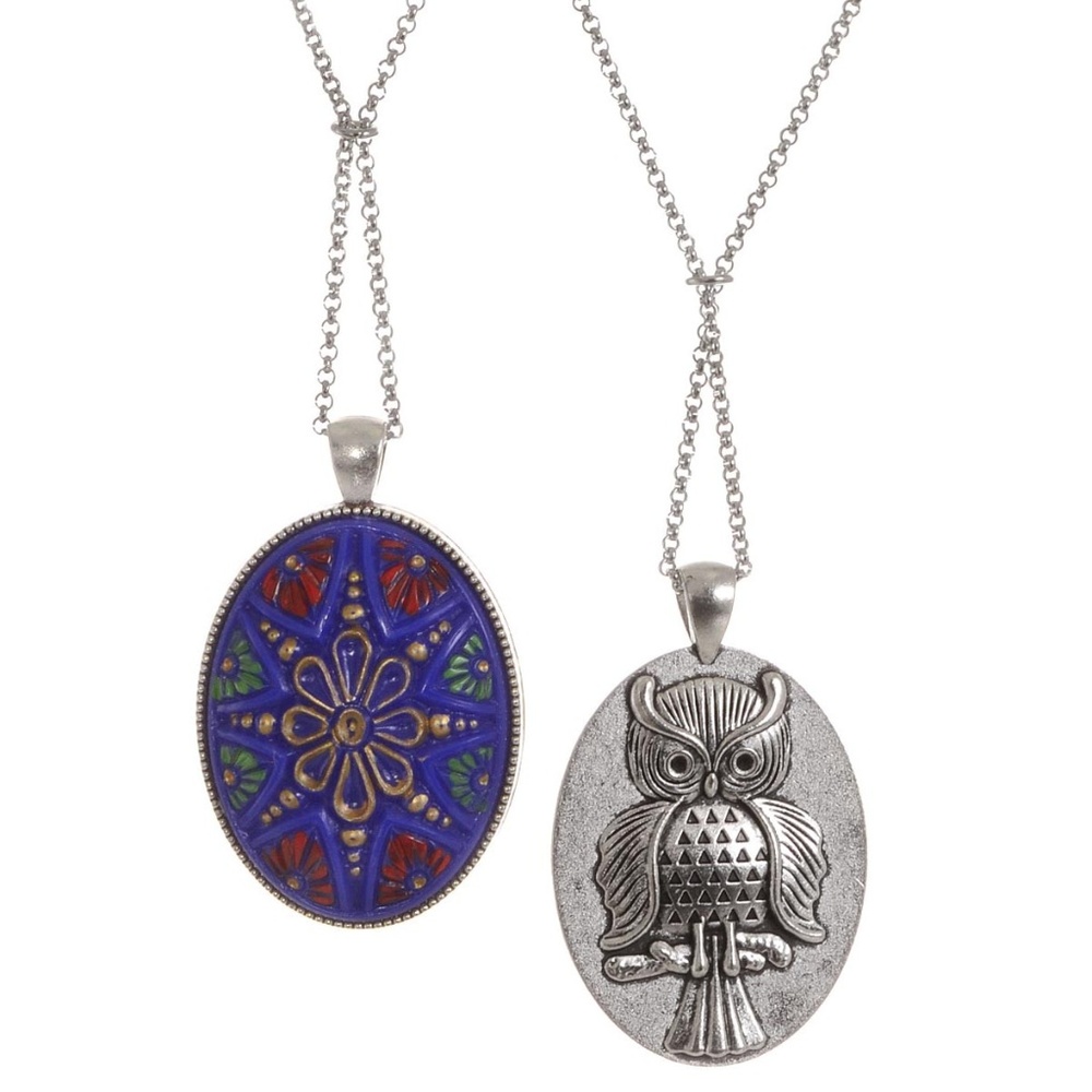 NEW Reversible Boho Owl Necklace in Blue